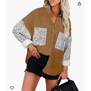 Women's Long Sleeve Leopard Button Down Jacket (Size XL)